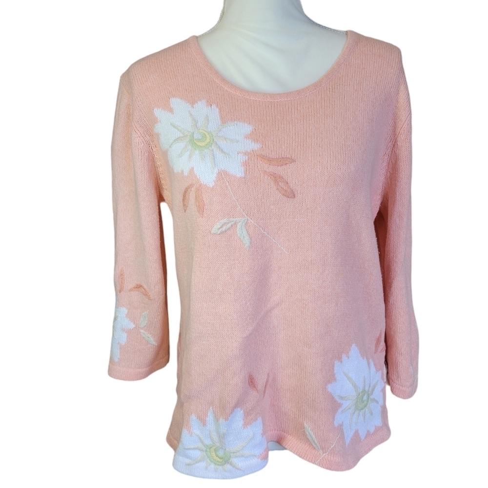 CHRISTOPHER&BANKS Hand Embroidered Peach Sweater Size Medium - Picture 1 of 8